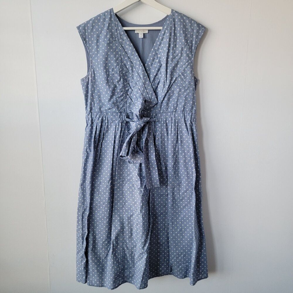 Garnet Hill Womens Dress Size 10p Polka-Dot V-Neck Faux Wrap Midi
